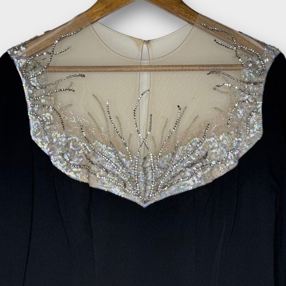 VTG 1950s‎ Mr. Blackwell Black Sequin Beaded Illusion Neck Cocktail Dress Small - Picture 3 of 10